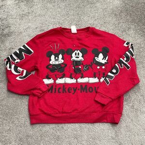 Disney Mickey Mouse Pullover Sweatshirt Juniors Large Red Crew Neck Cartoon